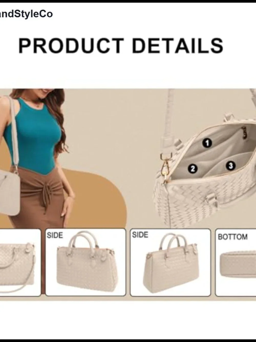 Woven Tote Handbag for Women Vegan Leather Crossbody Shoulder Bag with Zipper